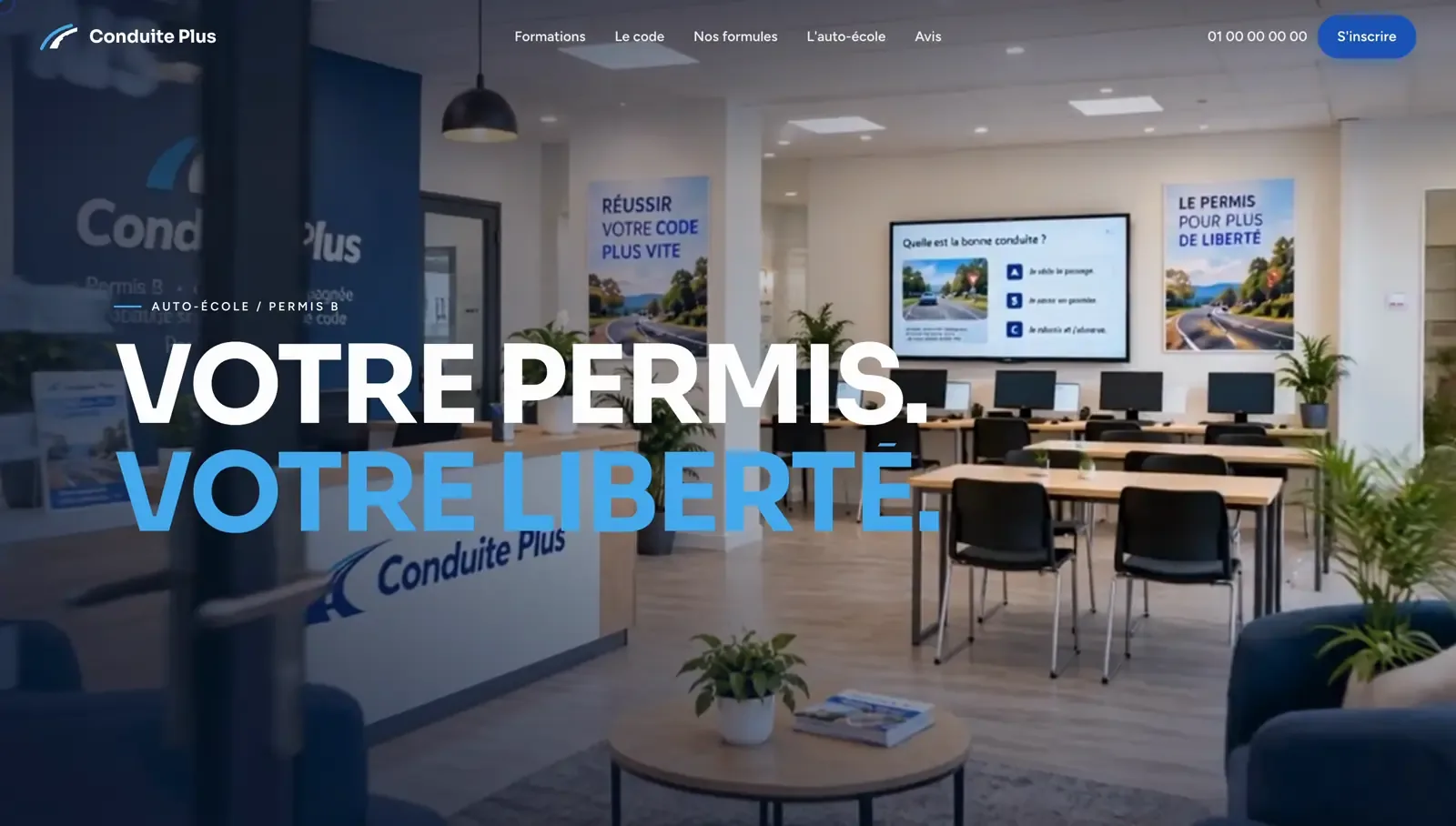 Page d’accueil du prototype Conduite Plus : « Votre permis. Votre liberté. » dans l’agence